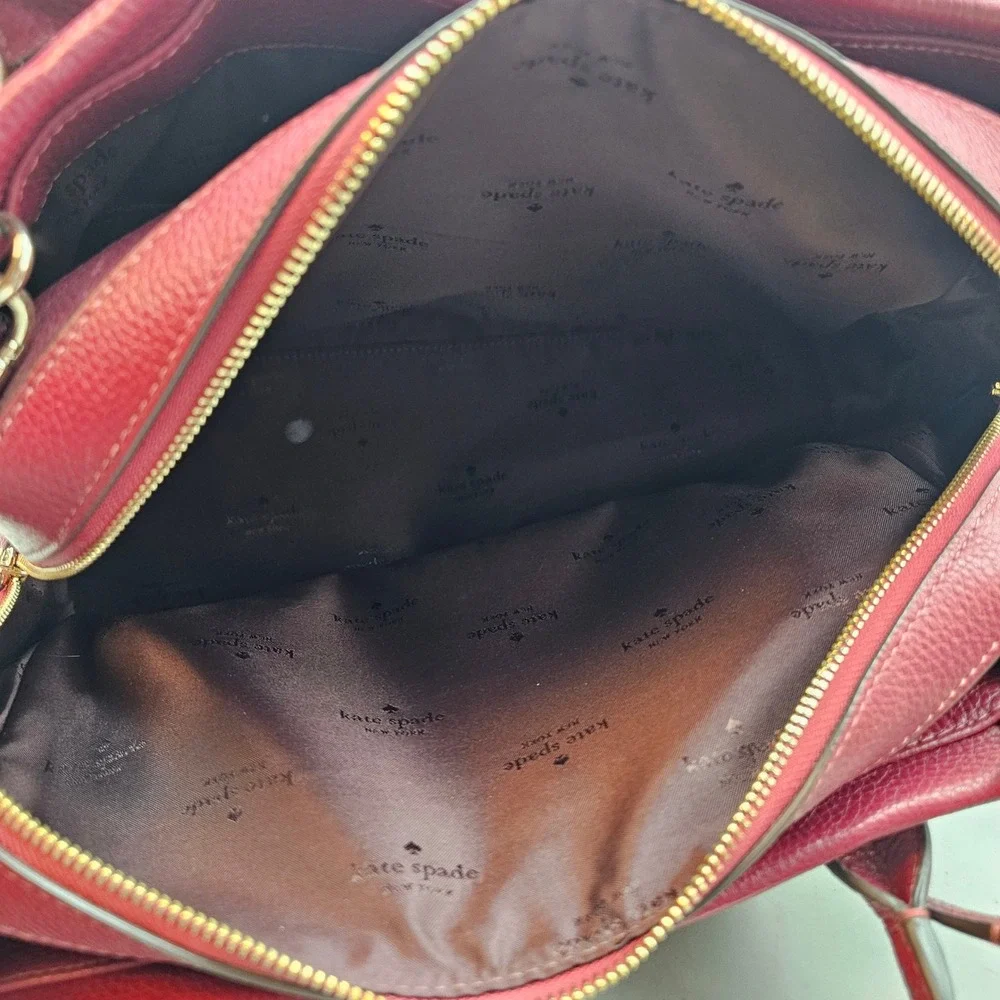 Kate Spade New York Satchel Burgundy Pebbled Leather Triple Compartment Handbag